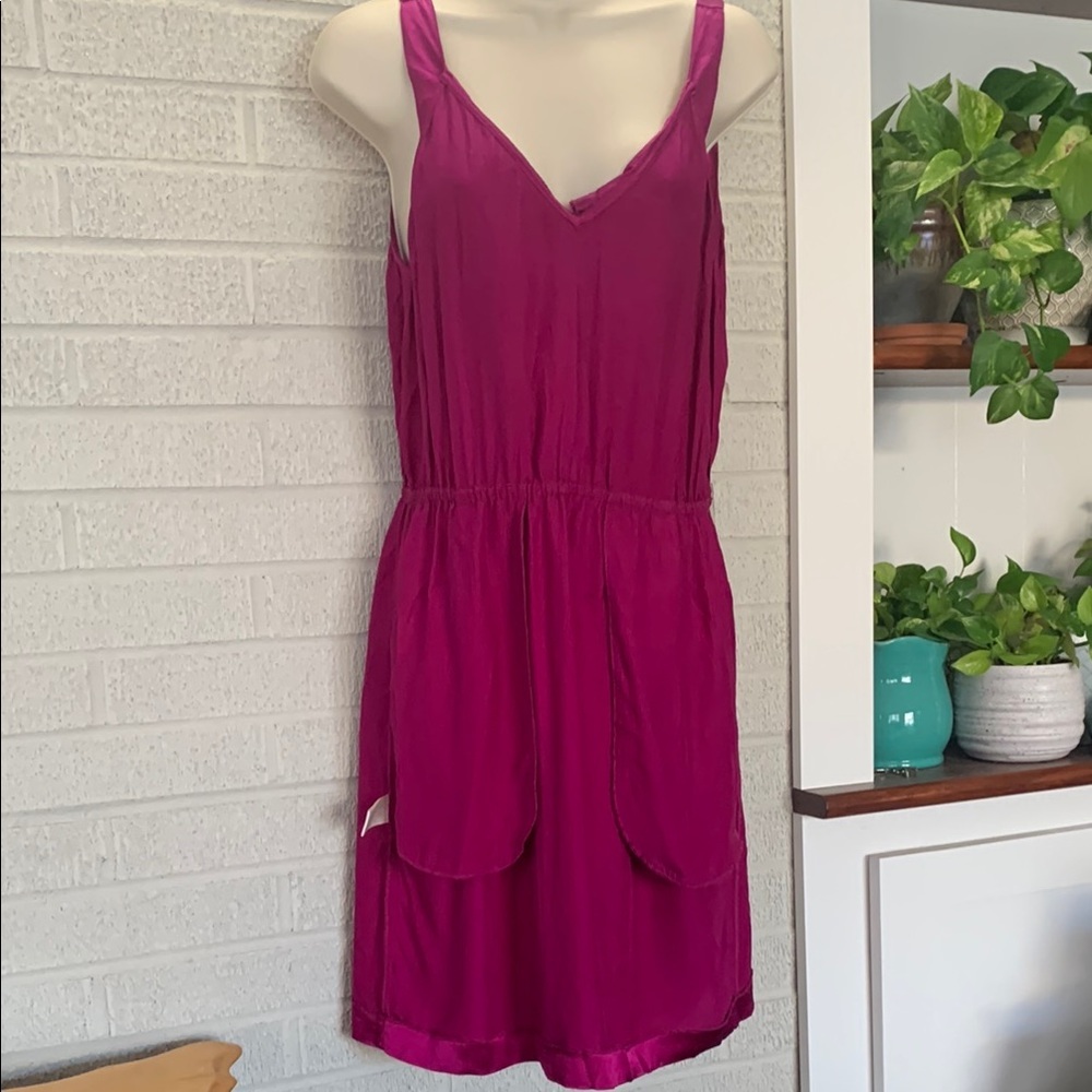 Rebecca Taylor Silk Fuchsia Size 6 Sleeveless Dress Ruffle Detail Pockets EUC - Picture 2 of 14